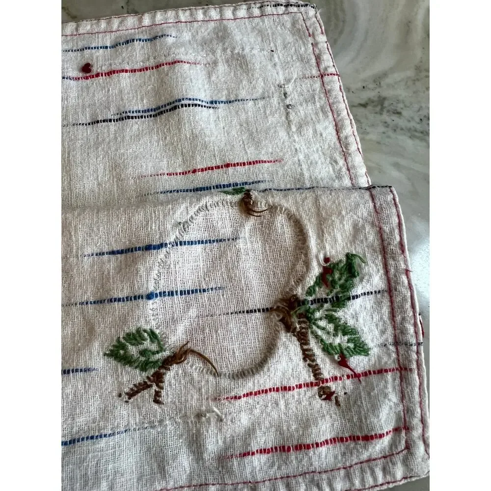 Vintage Hand Embroidered Apple Tea Towel Linen